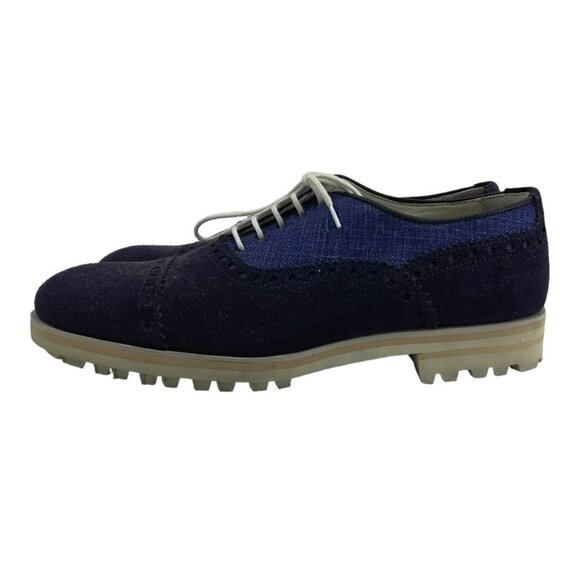 Isaia Napoli Blue Suede Brogues Oxford Loafers Size 6.5 US Mens 7.5 Womens 9.5 - Picture 6 of 13